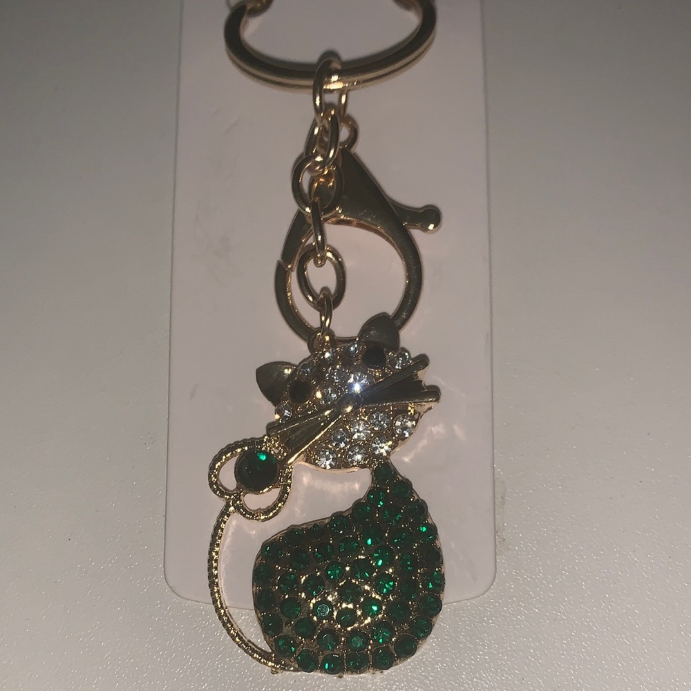 Emerald green Crystal Cat purse/bag charm keychain